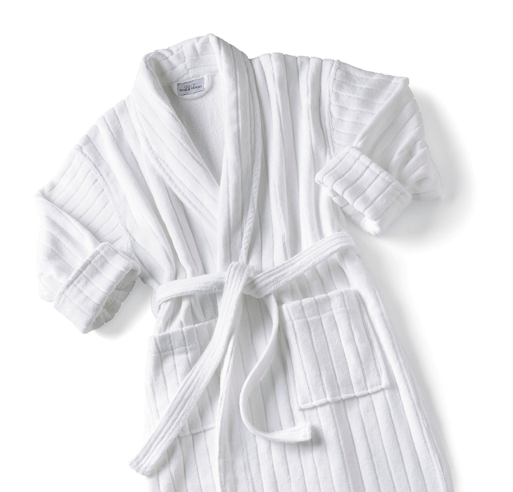 Boca Terry Shawl Variegated Stripe Robe, White, OSFM
