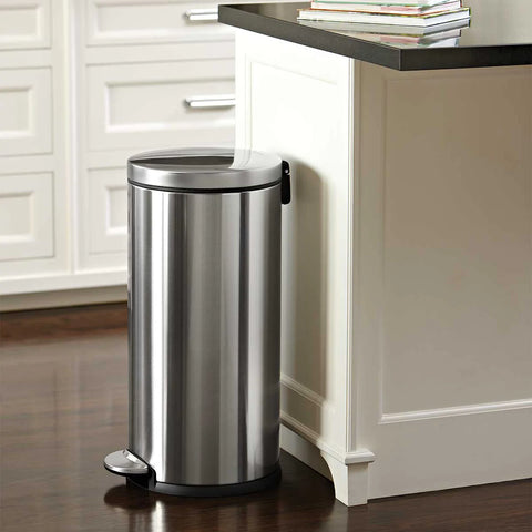 Image of Round Step Trash Can, Brushed Stainless, 7.92 gal