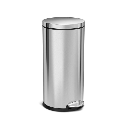 Round Step Trash Can, Brushed Stainless, 7.92 gal
