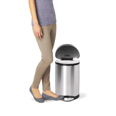 Image of Semi-Round Step Trash Can, Brushed Stainless, 2.64 gal