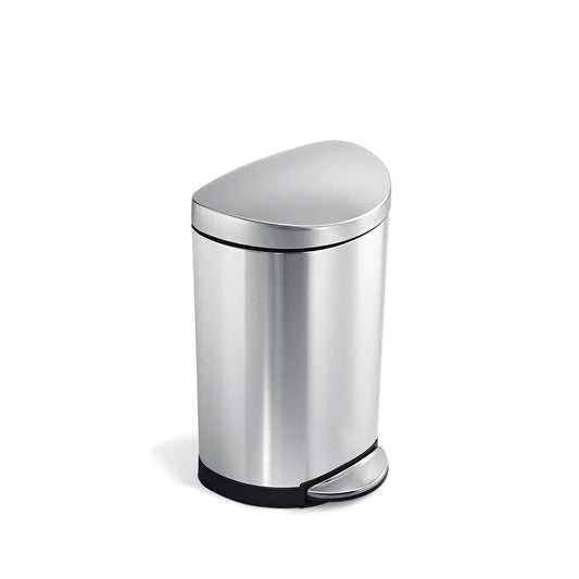 Semi-Round Step Trash Can, Brushed Stainless, 2.64 gal