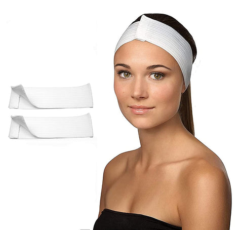 Image of Elastic Headbands with Velcro Closure, White, 48 ct