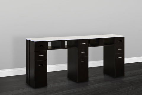 Image of J&A White Granite Double Manicure Table, Dark Brown