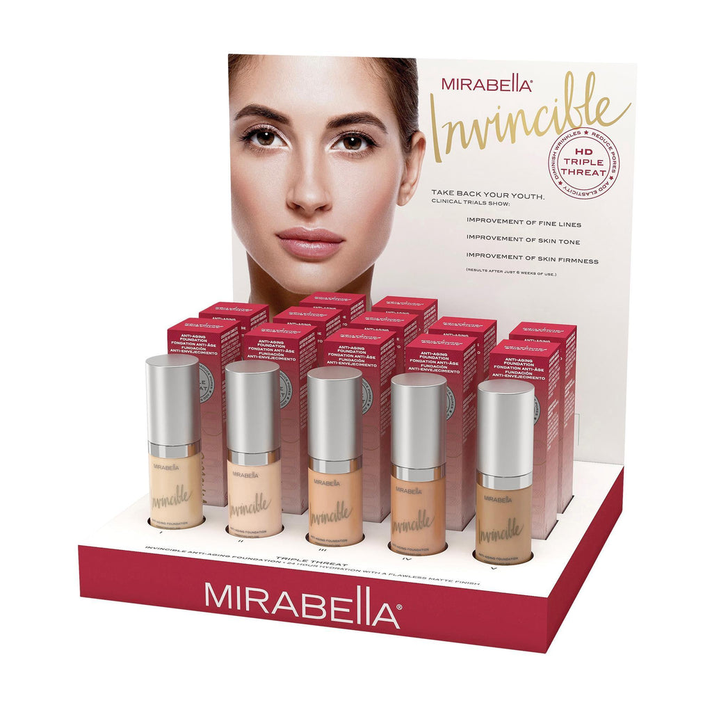 Makeup, Skin & Personal Care Mirabella Invincible Anti-Aging Serum Foundation Display