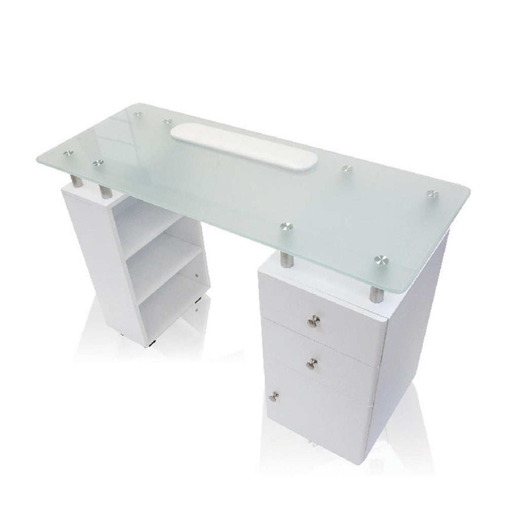 Manicure Tables White J&A Glass Top Nail Table